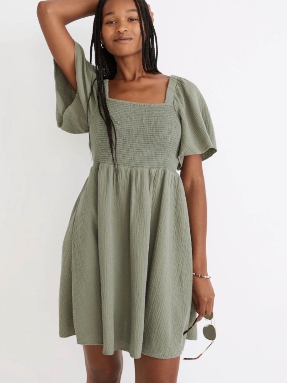 Madewell Lightspun Lucie Smocked Tie Back Dress